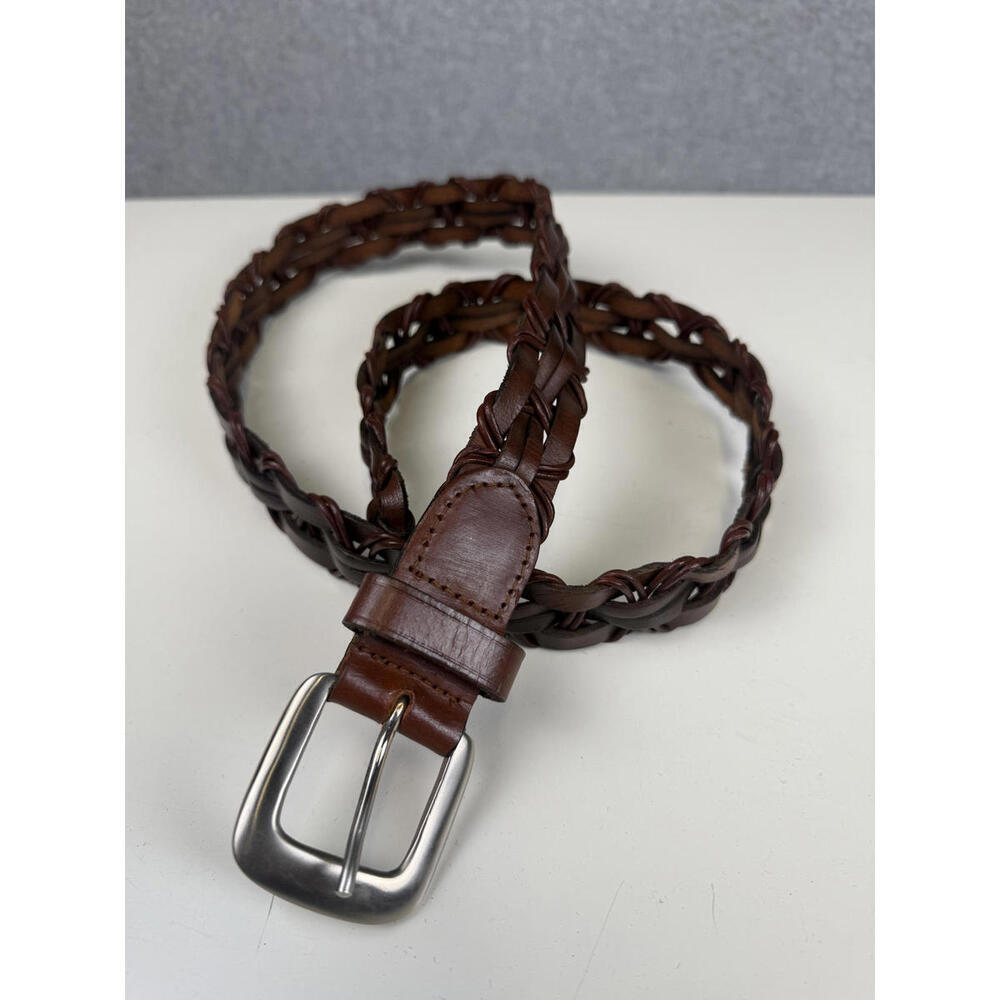 Vintage Men's Size XL 42" Genuine Leather Silver Brass Hardware Belt